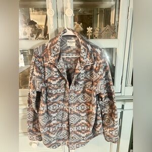 Wallflower Fleece Jacket with Geometric Pattern in Gray and Orange